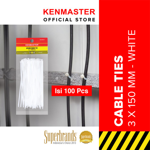 Kenmaster Cable Ties 3x15cmx100Pcs WHITE - 1 PACK