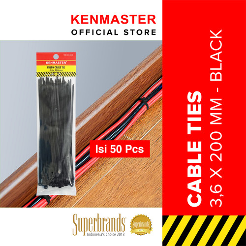 Kenmaster Cable Ties 3.6X20cmX50Pcs BLACK - 1 PACK