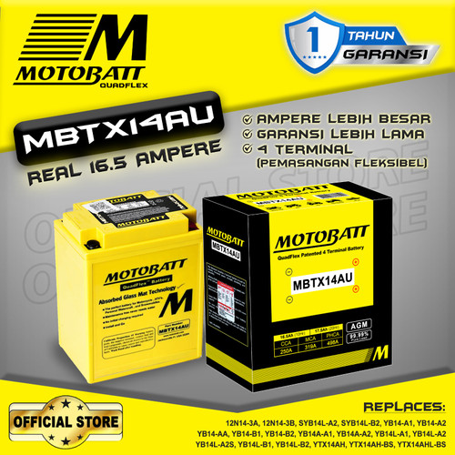 Motobatt Quadflex MBTX14AU - 16.5Ah (Garansi 1 Tahun)