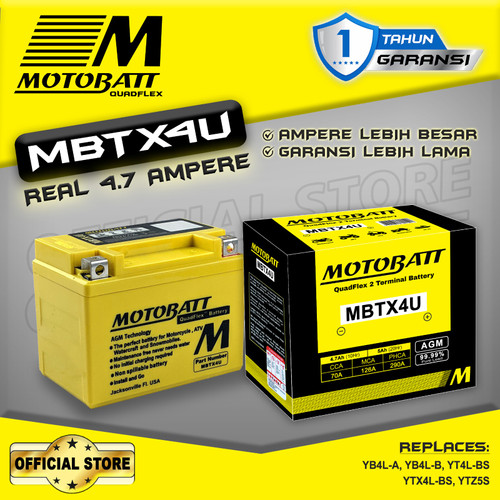 Motobatt Quadflex MBTX4U - 4.7Ah (Garansi 1 Tahun)