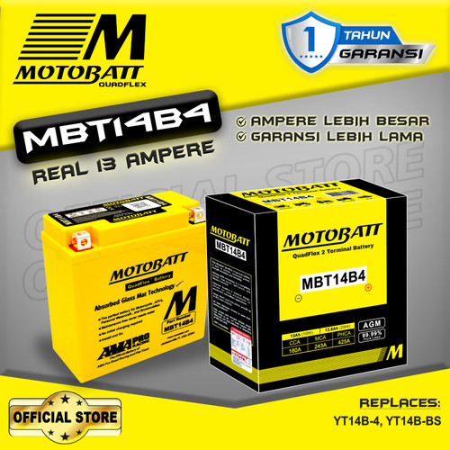 Motobatt Quadflex MBT14B4 - 13Ah (Garansi 1 Tahun)