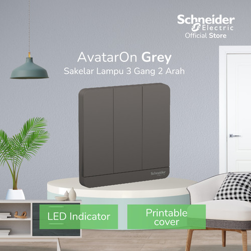 Schneider Electric AvatarOn Saklar 3 Gang 2 Arah Grey-E8333L2LED_DG_G3