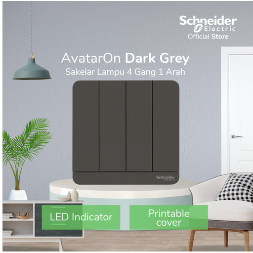 Schneider Electric AvatarOn Saklar Lampu Dark Grey - 4 Gang 1 Arah