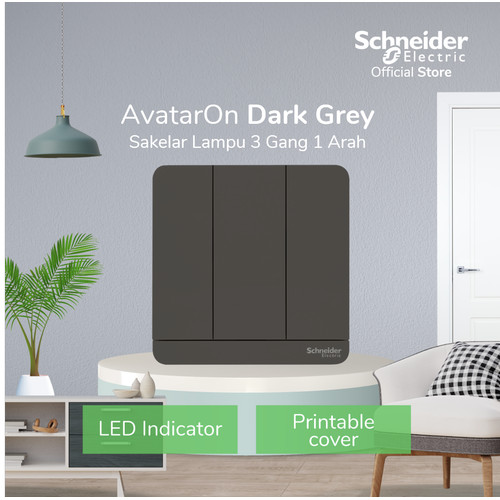 Schneider Electric AvatarOn Saklar Lampu Dark Grey - 3 Gang 1 Arah