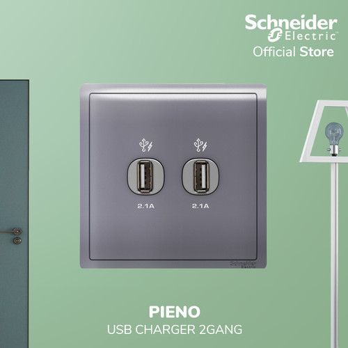 Schneider Electric PIENO USB Charger - 2 Gang 2.1A - E8232USB_LS