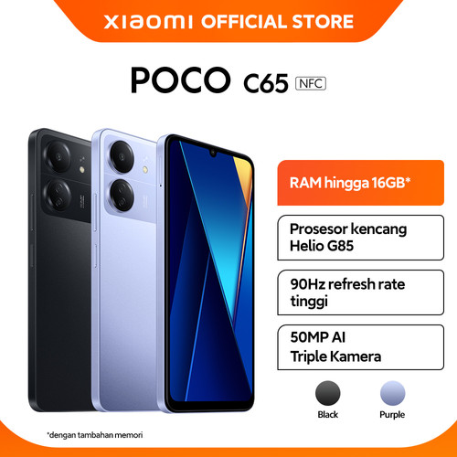 Official POCO C65 | RAM hingga 16 GB* Prosesor kencang Helio G85 90Hz