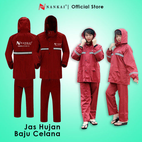 Jas Hujan Baju Celana Merah / Maroon XL Nankai