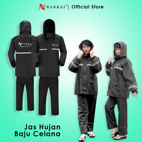 Jas Hujan Baju Celana Hitam / Black M Nankai