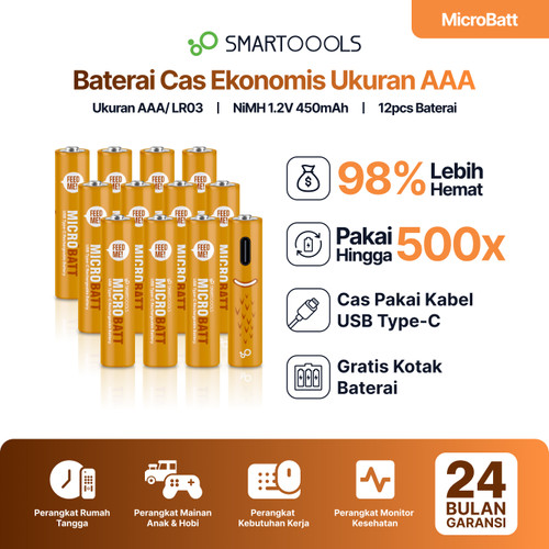 Smartoools MicroBatt AAA 1.2V Micro USB Baterai Cas Isi Ulang 12pcs