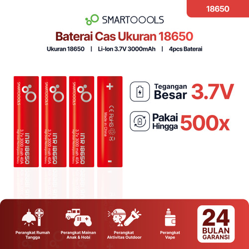 Smartoools 18650 3000mAh Rechargeble Battery Baterai Isi Ulang 4pcs