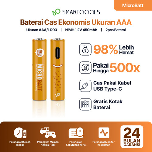 Baterai Cas Isi Ulang 2pcs Smartoools MicroBatt AAA Micro USB Charge