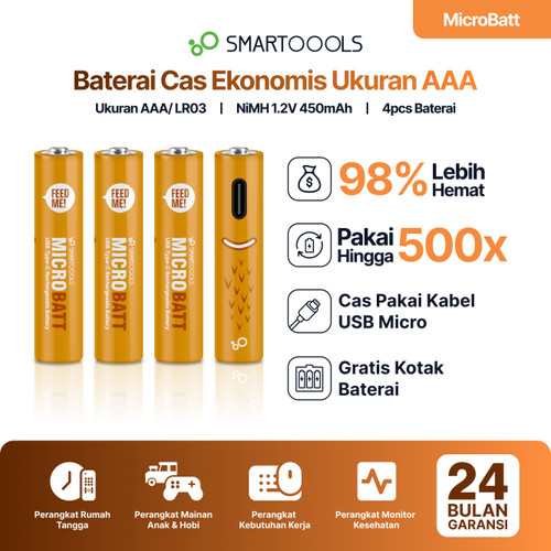 Baterai Cas Isi Ulang 4pcs Smartoools MicroBatt AAA 1.2V Micro USB