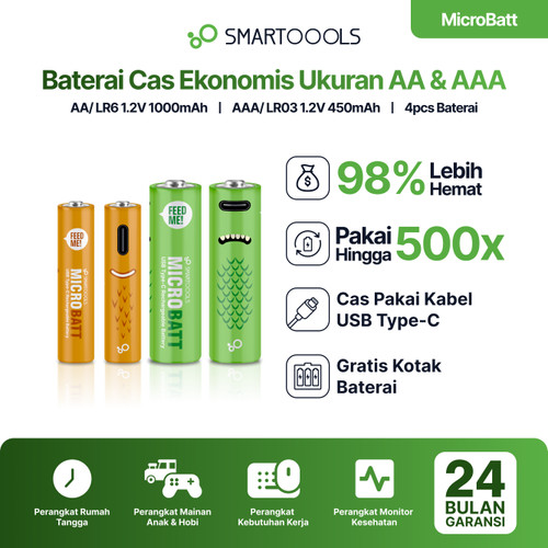 Baterai Isi Ulang 4pcs Smartoools MicroBatt AA & AAA 1.2V Micro USB