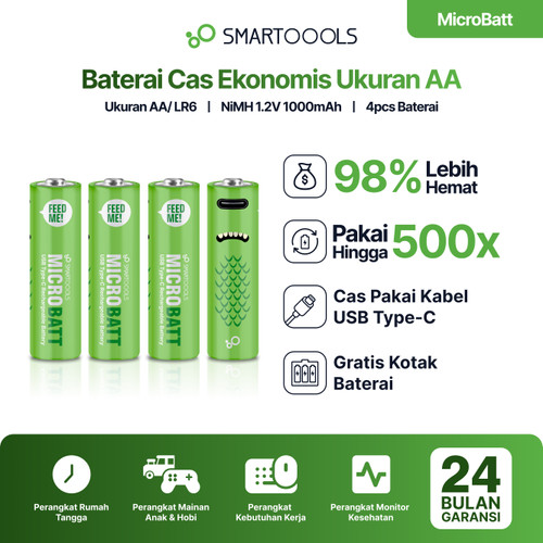 Smartoools MicroBatt AA 4pcs Micro USB Rechargeable Battery