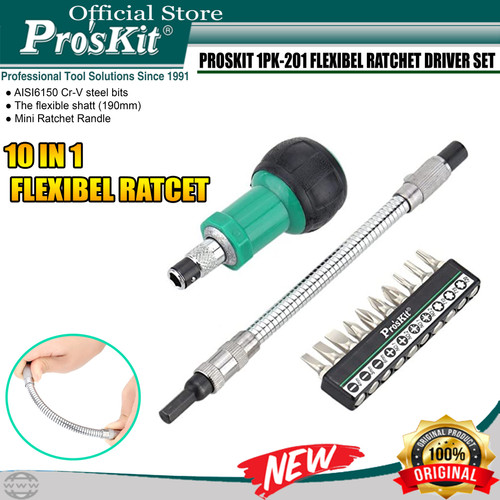 Proskit 1PK-201 Obeng Flexible Ratchet Driver Set 10 IN 1 Screwdriver