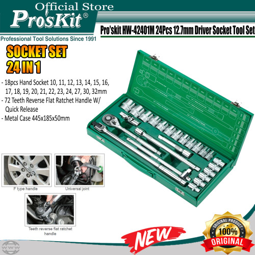 Proskit HW-42401M Kunci Driver Socket Sock Set 24 Pcs Sok Wrench Tool