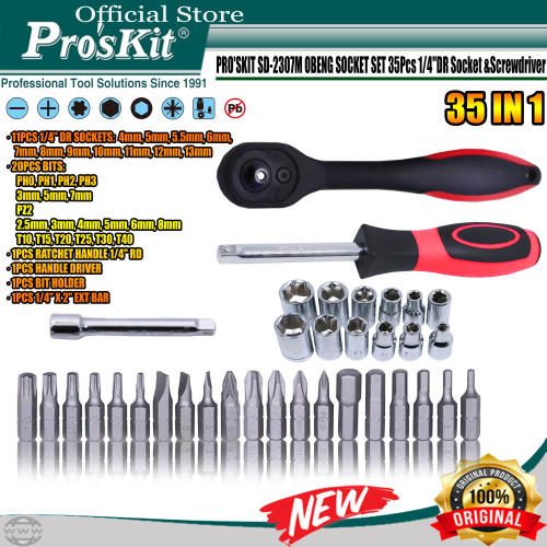 Kunci Socket Set Proskit SD-2307M 1/4"DR 35Pcs Obeng Set Kunci Ratchet