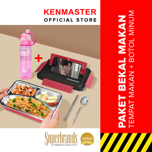 PAKET HEMAT - Kotak Makan 3 Sekat + Botol Minum Spray 600ML