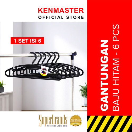 Gantungan Baju H06 Hitam - Hanger isi 6 Pcs / Set Kenmaster - GANT075