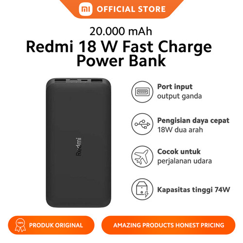 Xiaomi Official Redmi Powerbank 18W Fast Charge 20.000mAh 2 Port