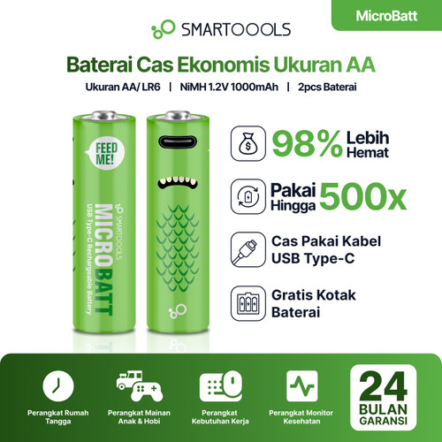 Smartoools MicroBatt AA 2pcs Micro USB Rechargeable Battery - FS