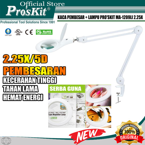 Kaca Pembesar + Lampu Jepit Meja PROSKIT MA-1209LI 2.25X MODEL ROBOT