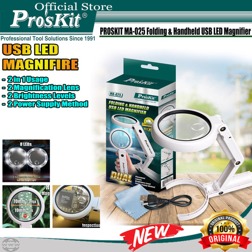 Magnifier Kaca Pembesar USB LED 7X Dan 3,5X 70mm PROSKIT MA-025 ORI