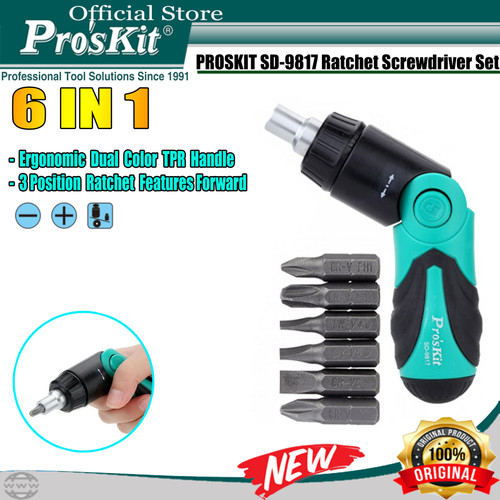 Obeng Set PRO'SKIT SD-9817 6 In 1 Ratchet Screwdriver Set ORIGINAL NEW