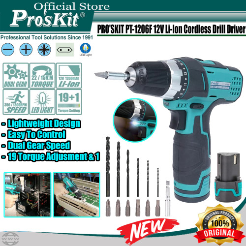 MESIN BOR CORDLESS PRO'SKIT PT-1206F 12V ORIGINAL - Proskit Mesin Bor