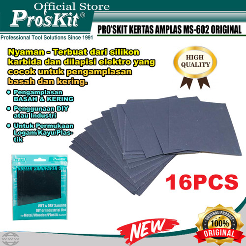 Kertas Amplas SET PRO'SKIT MS-602 Grit 320 500 800 1000 16 PCS Proskit