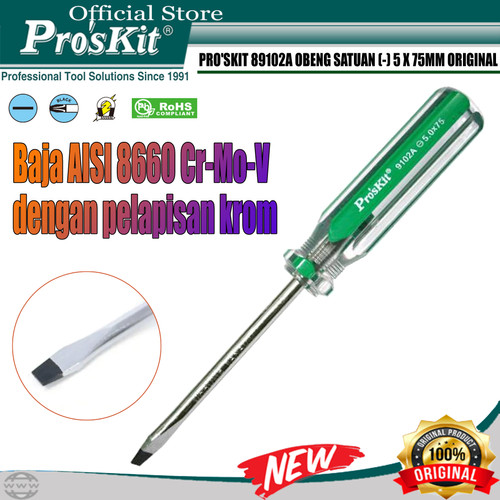 Obeng Satuan PRO'SKIT 89102A (-) 5 X 75MM Gagang Plastik ORIGINAL